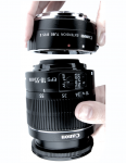 Fig 5. A 18- to 55-mm “kit lens” is fitted with a 25-mm extension tube to reduce minimal focusing distance.