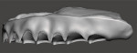 Fig 16. The virtual maxillary denture base that was designed as viewed from the right, frontal, and left views.