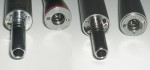 Figure 2  Comparison of E connectors. The Star connector (left pair) has a round tab and the standard E connector used by the other manufacturers (right pair) has a rectangular tab.