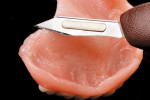 Figure 10  The excess reline material was removed immediately with a sharp denture knife.