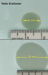 Figure 3  Tetric EvoCeram A-2 exhibited a flow rate percentage increase of 108%, calculated by measuring the diameter of the sample after 4 minutes at room temperature (12 mm, top) and again after 4 minutes at 150.3°F (25 mm, bottom).