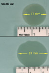 Figure 7  Gradia A-2 exhibited a flow rate percentage increase of 41%; 17 mm diameter after 4 minutes at room temperature (top) and 24 mm diameter after 4 minutes at 150.3°F (bottom).