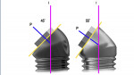 Fig 5. Zygomatic implants have a correction at the platform (yellow line) that may place the prosthetic axis (P) at an angle of 45 (left) or 55
(right) degrees from the implant axis (I) to allow restoration of the implant, which is placed at a significant angle compared to an axial implant position.