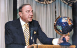 Fig 3. In June 2000, Dr. Cohen presented his friend Dr. Slavkin a lovely globe as a gift upon Dr. Slavkin’s leaving the NIH. The two educators’ friendship spanned more than four decades and included many collaborative efforts, including
joining together to help write the book, Periodontal Medicine.