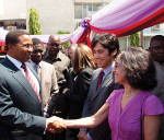 CLOCKWISE FROM TOP: Team members from Oral Arts, Inc., help with disaster relief; Dr. Marion Bergman meets Tanzania’s president, Jakaya Mrisho Kikwete; President Kikwete visits the newly upgraded MUHAS clinic.